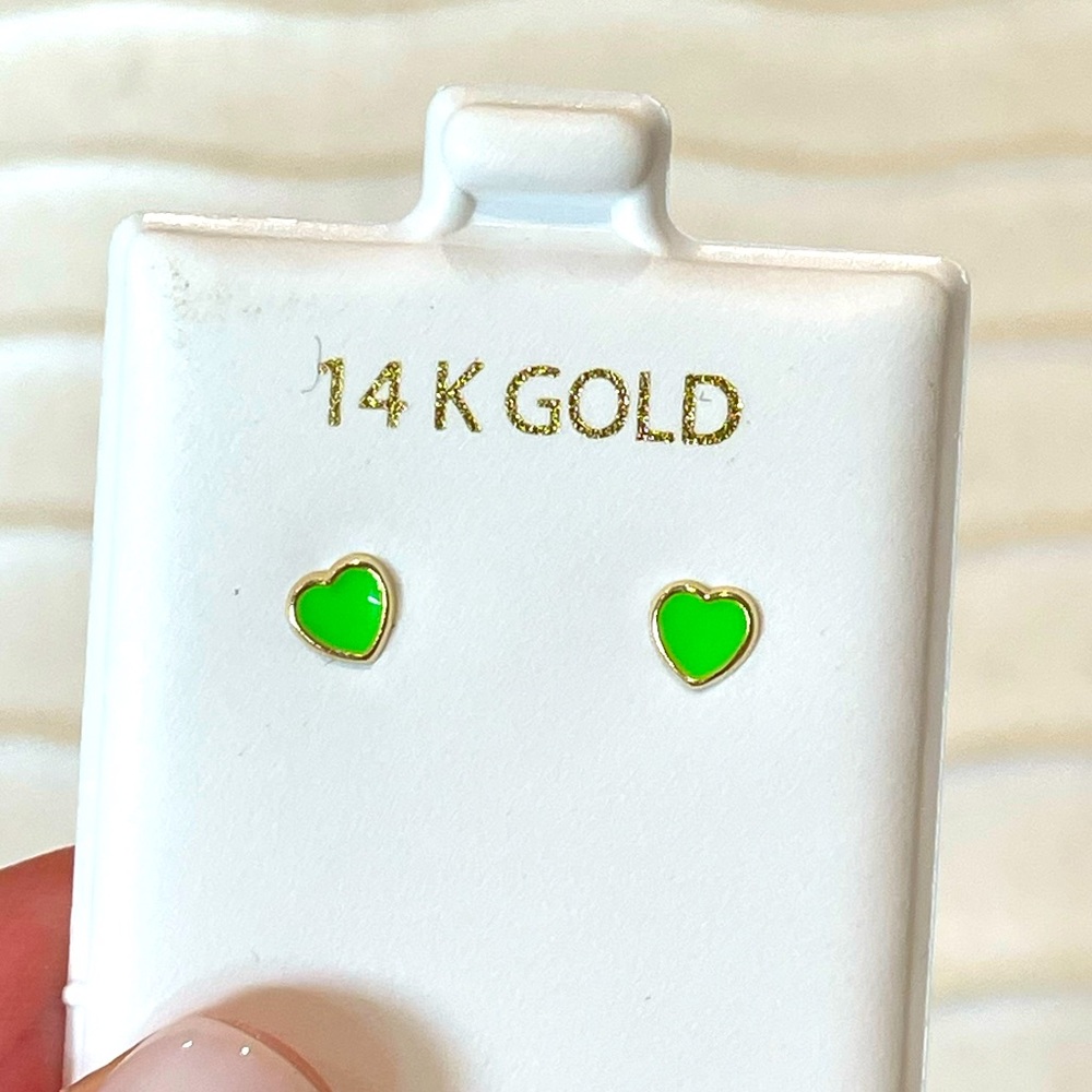14k Neon Green Heart Earrings